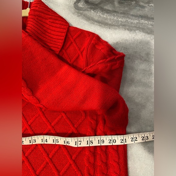 Calvin Klein Size L Red Lattice Long Sleeve Cowl Neck Pullover Tunic Sweater - Picture 6 of 11